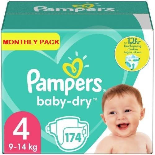 Pampers Baby-Dry - Maat 4 9-14 kg - Maandbox 174 Stuks - Luiers | Onlineluiers.com