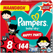 Pampers Baby Dry Pants Größe 8 - 144 Windelhosen Monatsbox - DC Superheroes Edition	