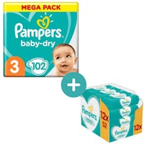 Pampers Baby Dry Luiers Maat 3 - 102 Luiers + Pampers Sensitive Billendoekje 624 Stuks
