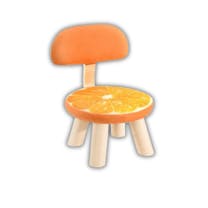 Kinderstoeltje van Hout met Sinaasappel Print - KLEIN 26x29x29cm - met Afneembaar en Wasbaar Kussentje