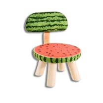 Kinderstoeltje van Hout met Watermeloen Print - KLEIN 26x29x29cm - met Afneembaar en Wasbaar Kussentje