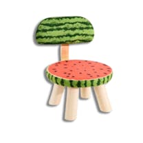 Kinderstoeltje van Hout met Watermeloen Print - GROOT 36x29x29cm - met Afneembaar en Wasbaar Kussentje